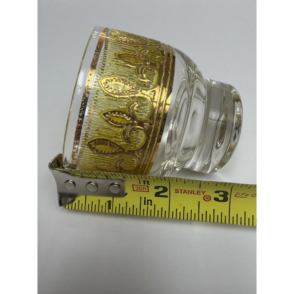 MCM Culver Fleur De Lis Lowball Glasses Set of 4 22KG Gold Citrine Yellow 1960s